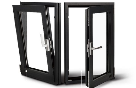 Tilt-turn aluminium window shown in both tilt and turn positions