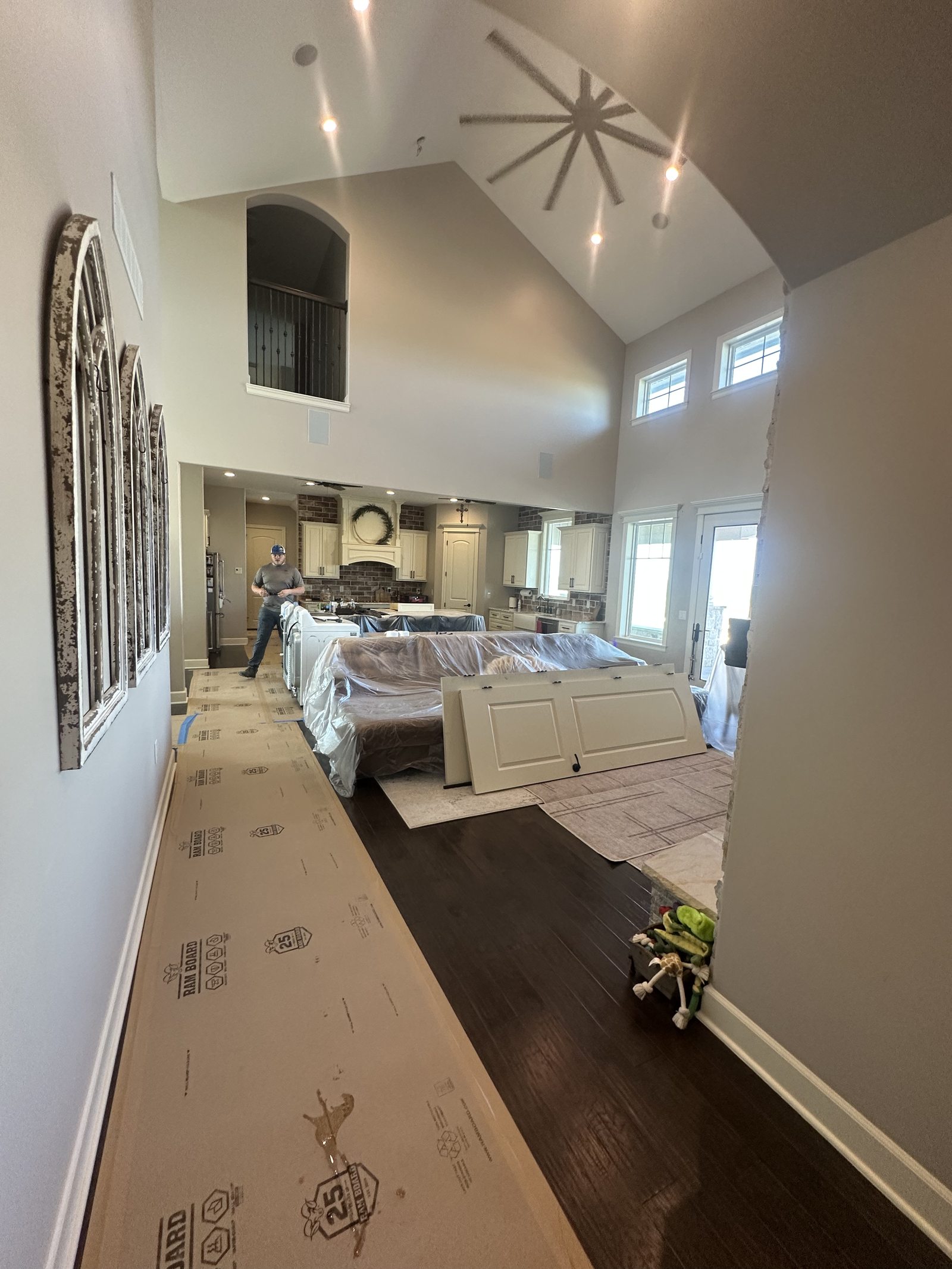 Open kitchen and living space during finish work
