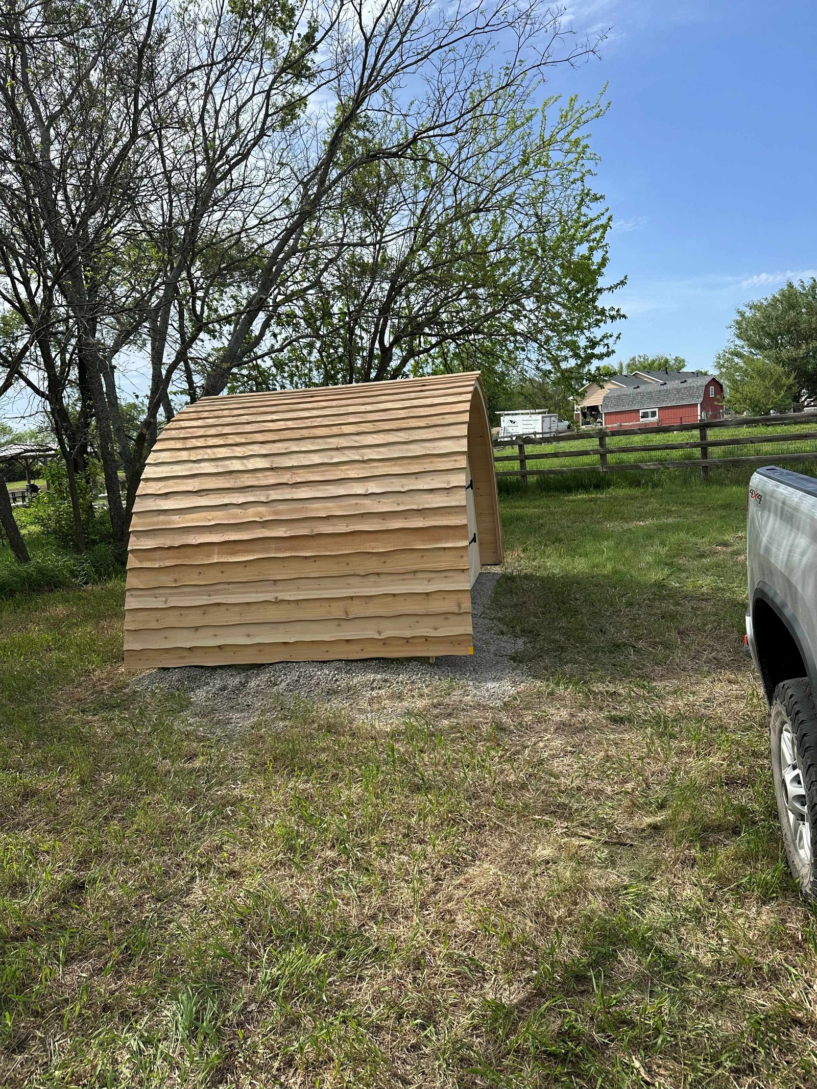 Cedar shingled curved roof