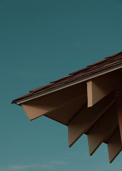 Roof edge showing shingles, drip edge, and soffit
