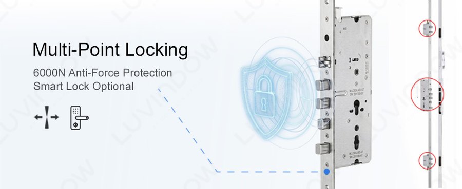 Multi-point locking with 6000N anti-force protection, smart lock optional